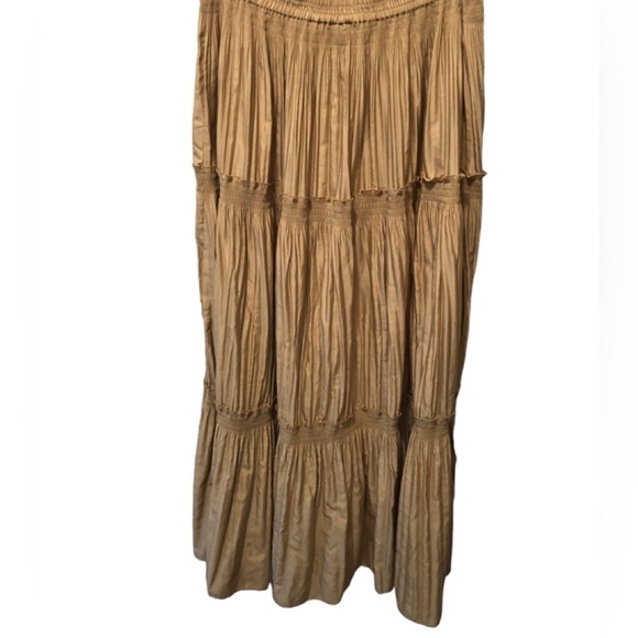 Soft Surroundings Gold Tiered Maxi Broom Skirt Sz. M Buttin Front Silky Feel - Picture 2 of 6